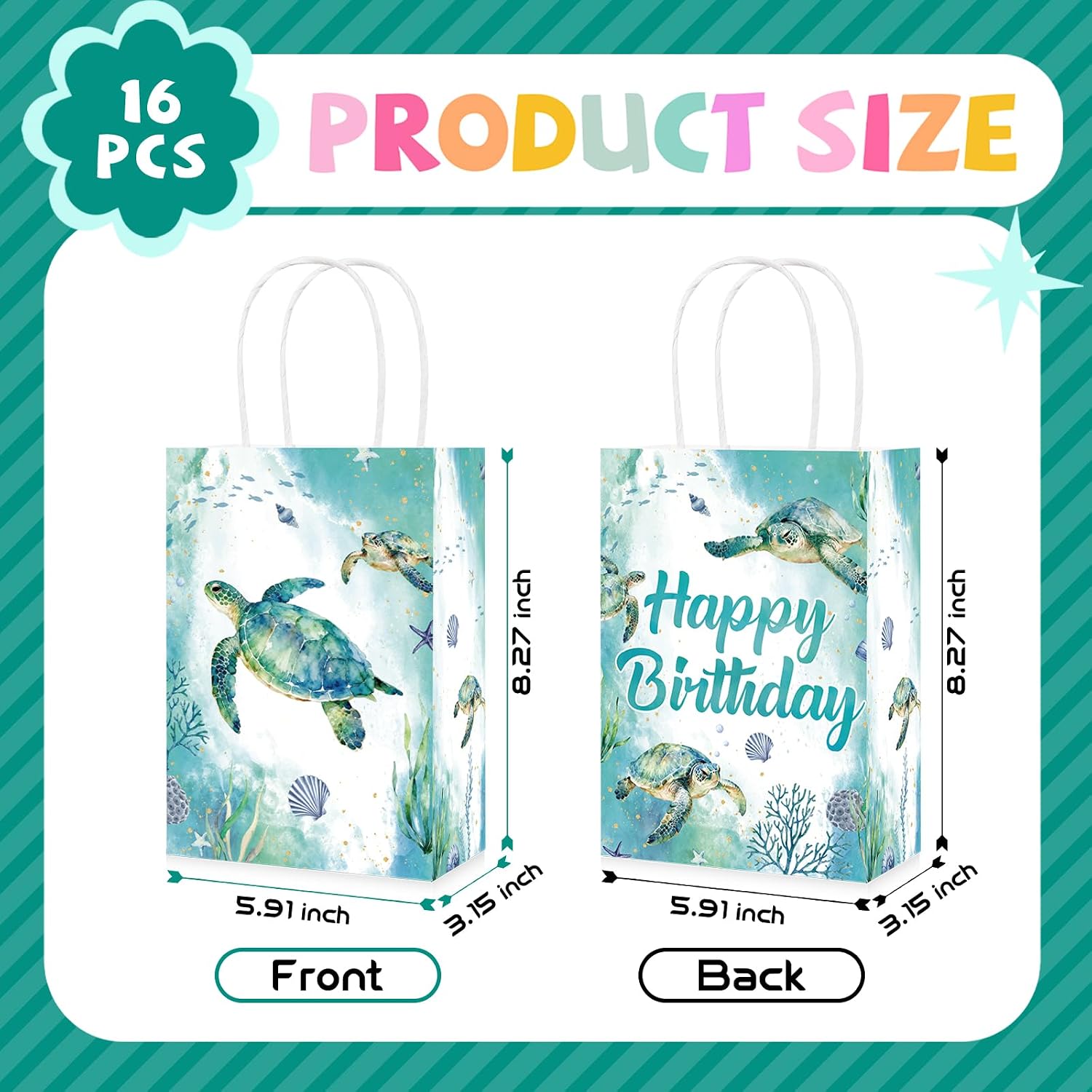 16Pcs Sea Turtle Birthday Goodie Bags Ocean Animal - Grencian