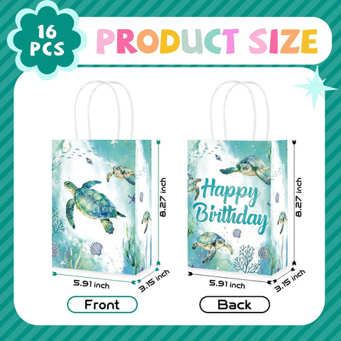 16Pcs Sea Turtle Birthday Goodie Bags Ocean Animal - Grencian