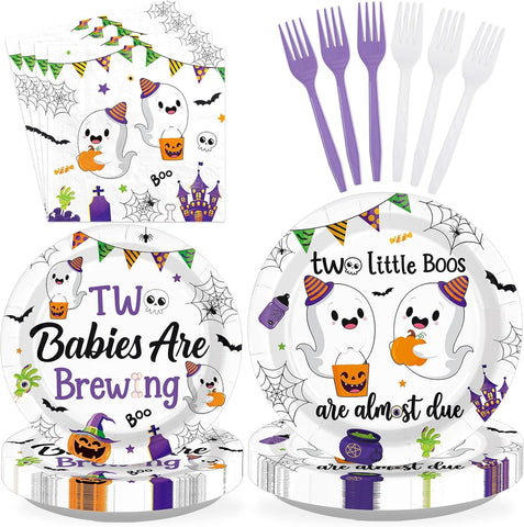 Grencian 96Pcs two little boo twins baby shower plates and napkins