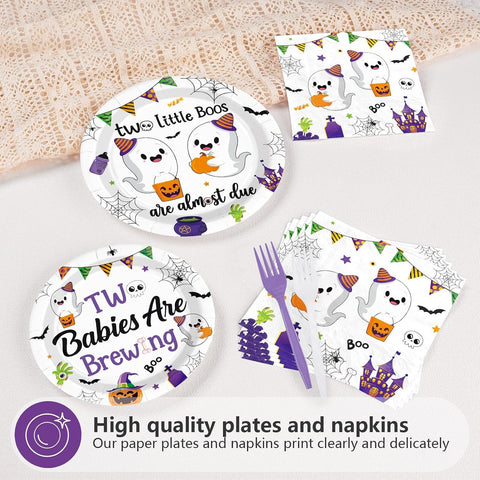 350 GSM heavyweight Halloween twins baby shower plates