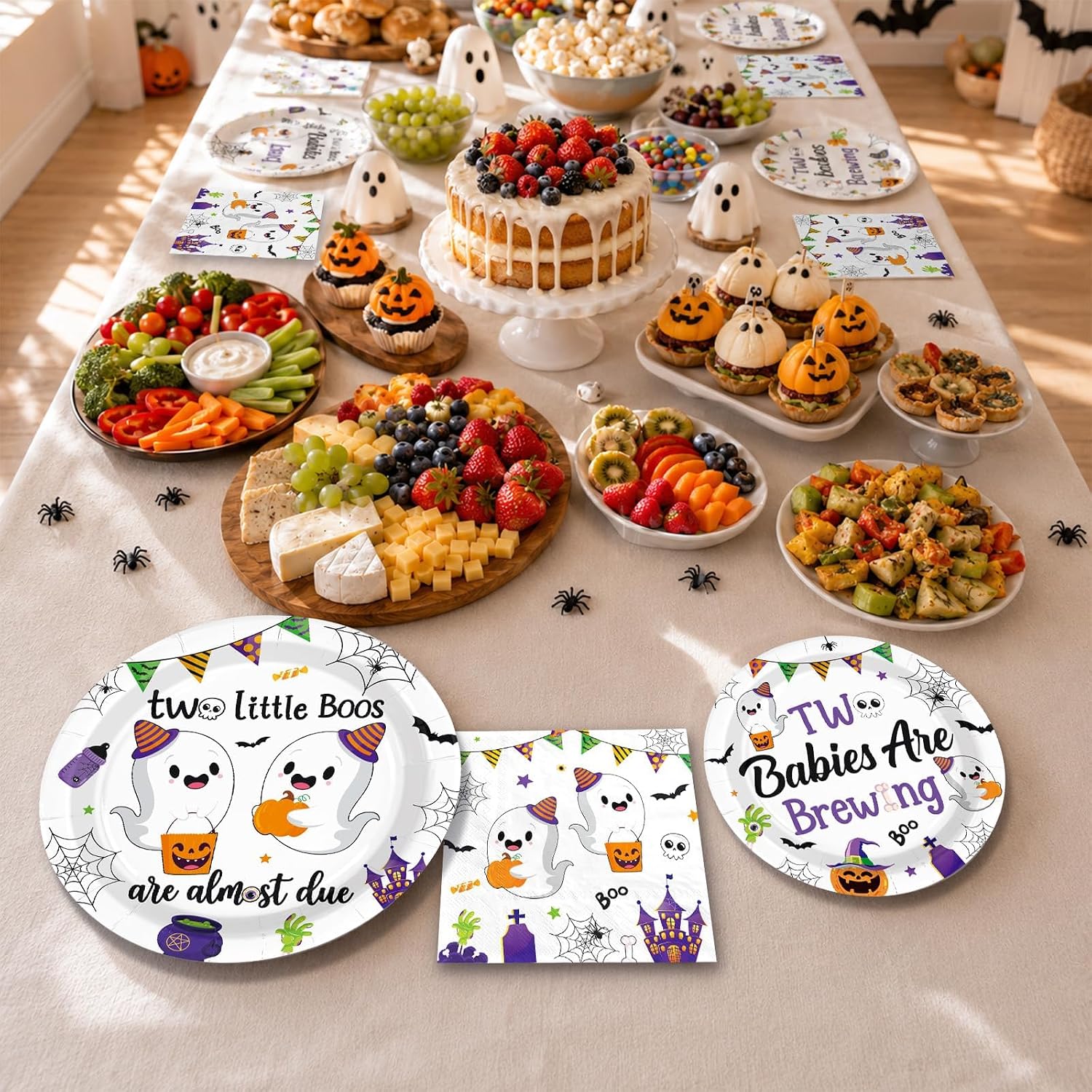 Baby shower table styled with the two little boo tableware