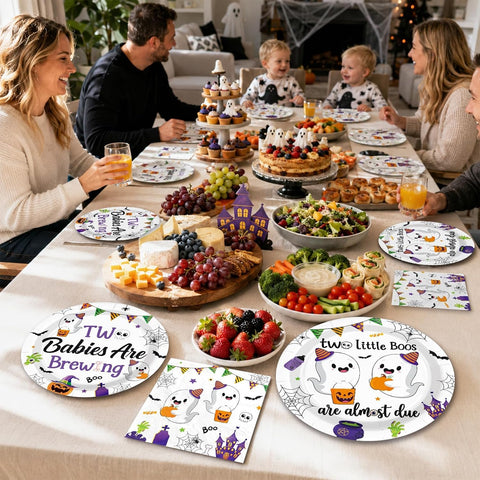 Twin baby shower table set with the two little boo plates
