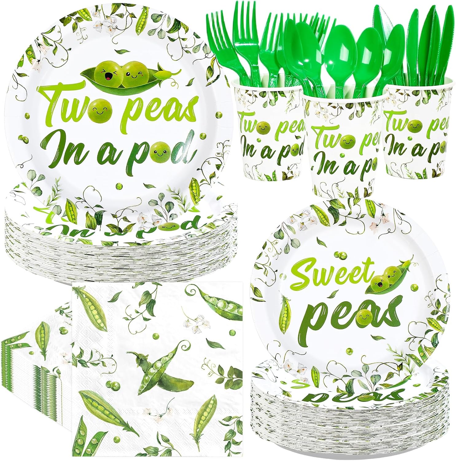 168Pcs Two Peas in a Pod Baby Shower Party Supplies Serves 24 - Grencian