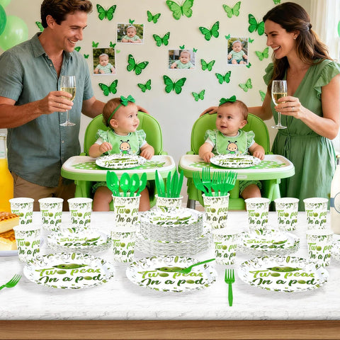 168Pcs Two Peas in a Pod Baby Shower Party Supplies Serves 24 - Grencian