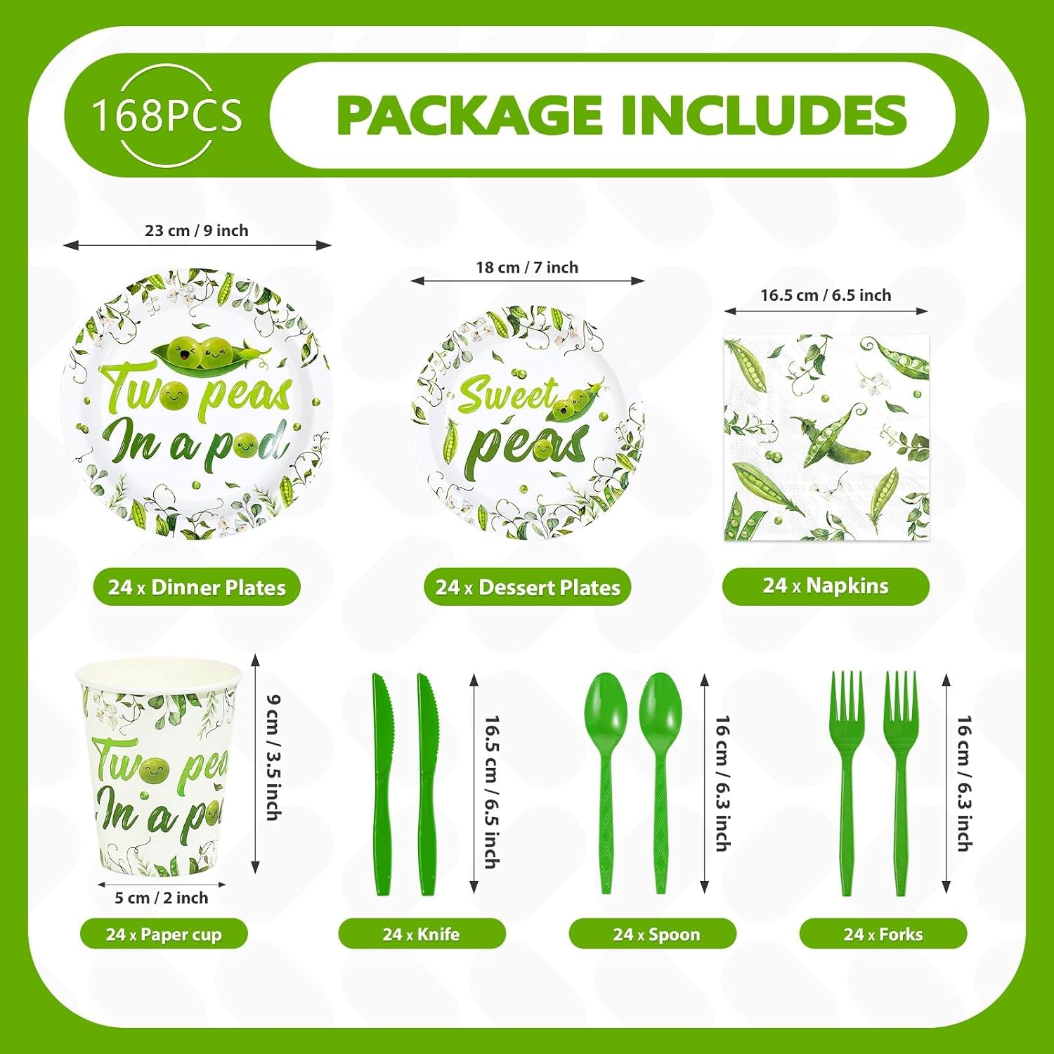 168Pcs Two Peas in a Pod Baby Shower Party Supplies Serves 24 - Grencian