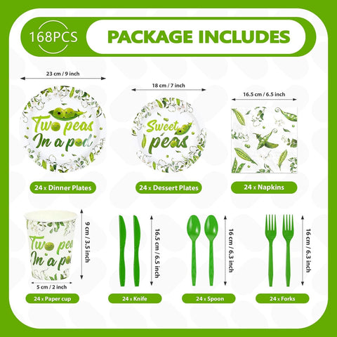168Pcs Two Peas in a Pod Baby Shower Party Supplies Serves 24 - Grencian
