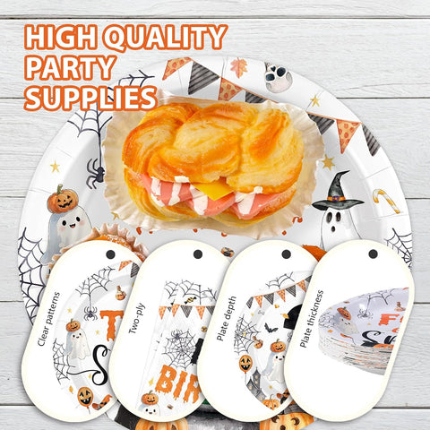 Greencian 96Pcs Two Spooky Halloween 2nd Birthday Plates Napkins - Grencian