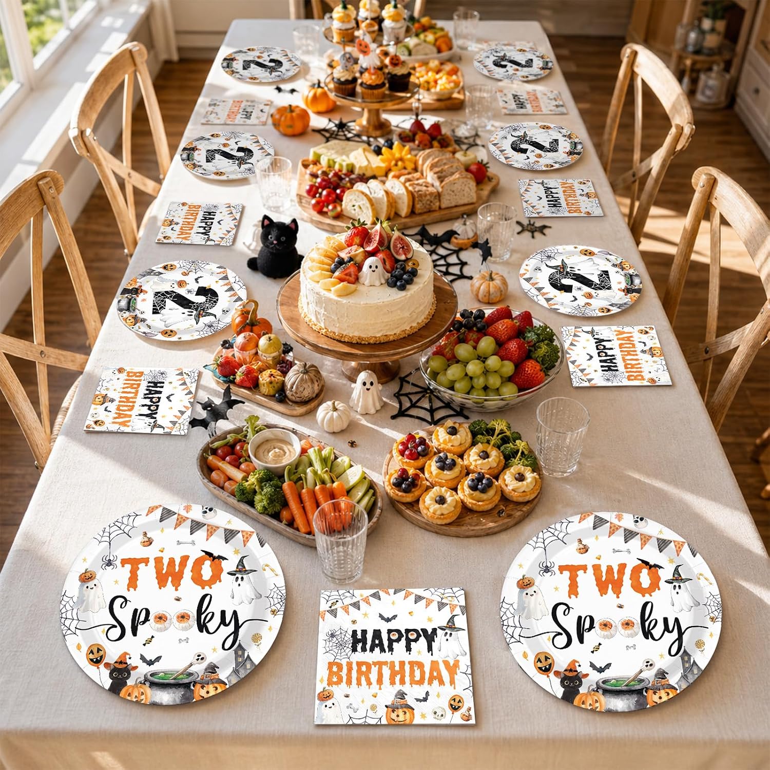 Greencian 96Pcs Two Spooky Halloween 2nd Birthday Plates Napkins - Grencian