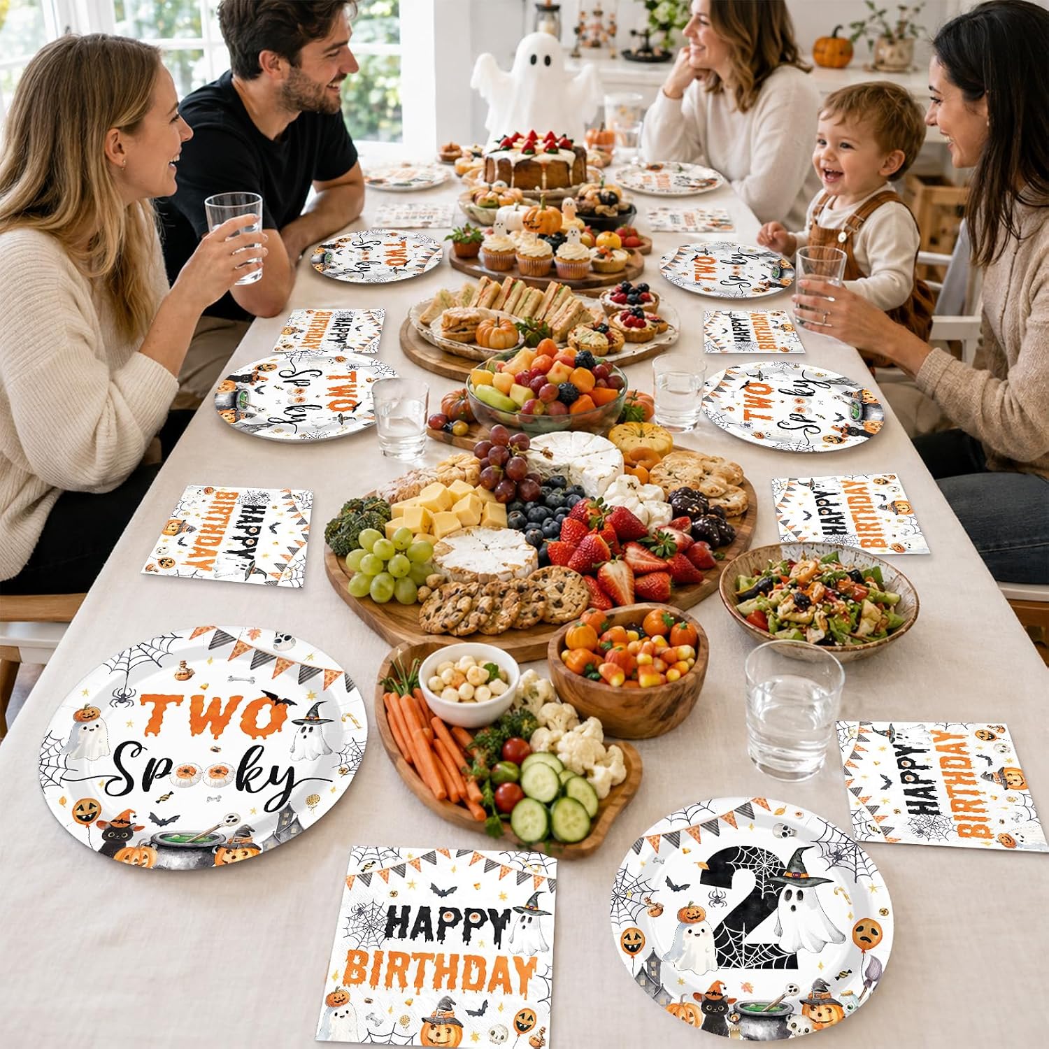 Greencian 96Pcs Two Spooky Halloween 2nd Birthday Plates Napkins - Grencian