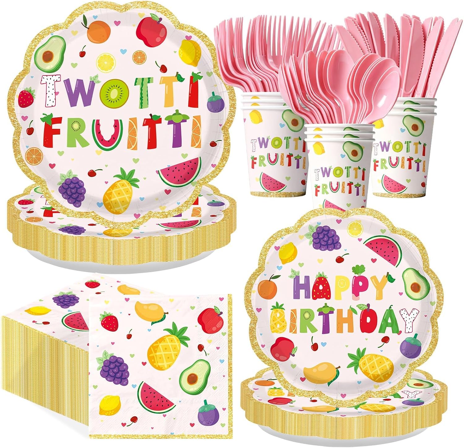 168Pcs Twotti Fruity Girl 2nd Birthday Party Supplies Serves 24 - Grencian