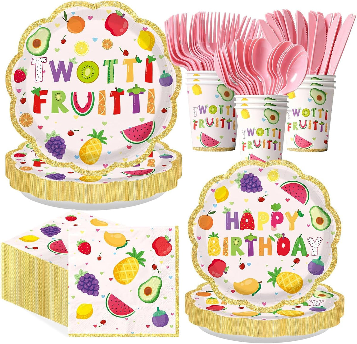 168Pcs Twotti Fruity Girl 2nd Birthday Party Supplies Serves 24 - Grencian