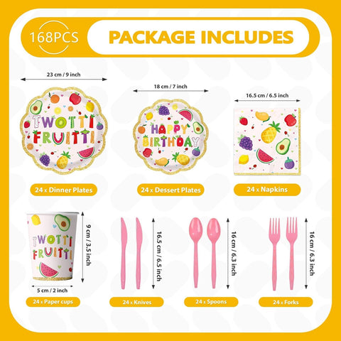 168Pcs Twotti Fruity Girl 2nd Birthday Party Supplies Serves 24 - Grencian
