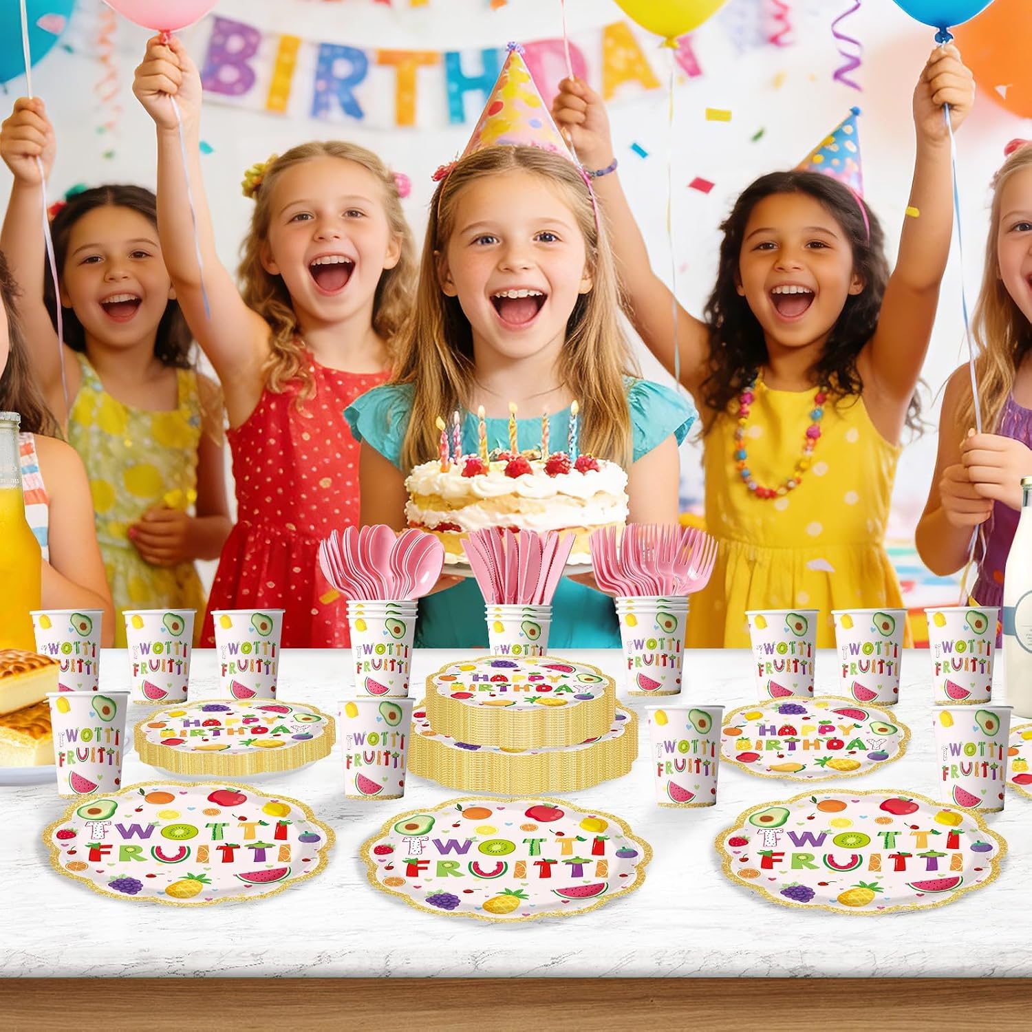 168Pcs Twotti Fruity Girl 2nd Birthday Party Supplies Serves 24 - Grencian