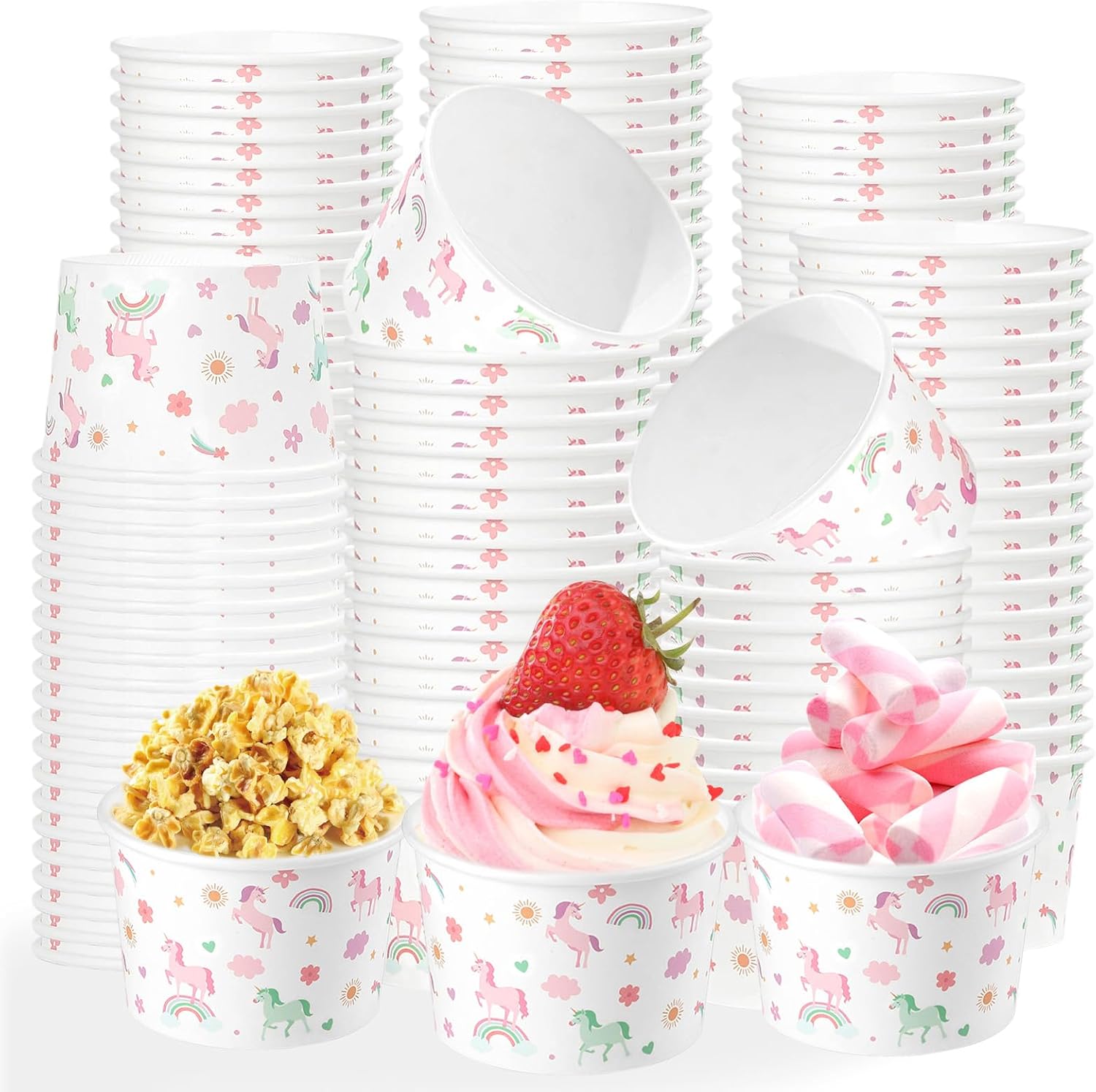 Grencian 120-piece pastel unicorn ice cream cups with rainbow design