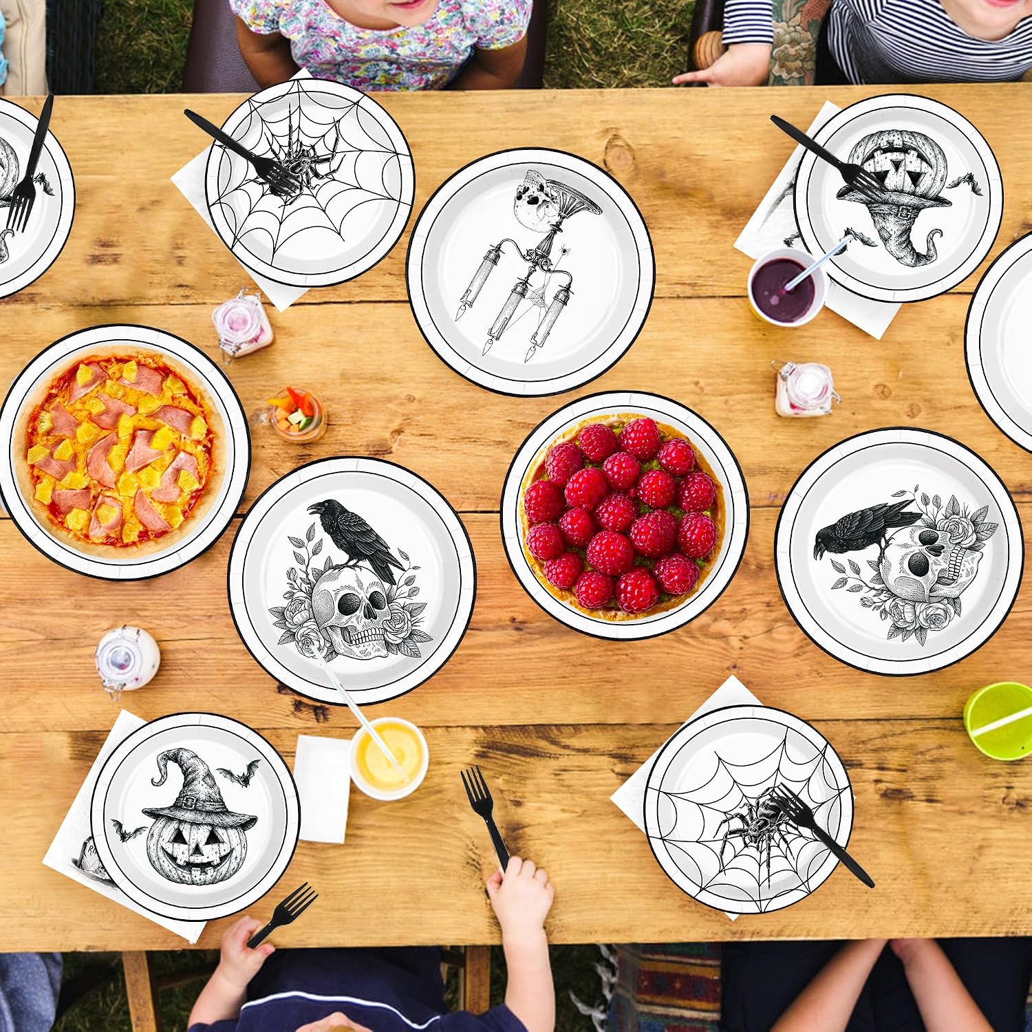 Full tableware set with plates napkins cups and cutlery