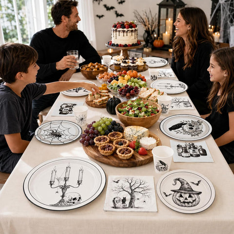 Party table styled with the vintage Halloween set