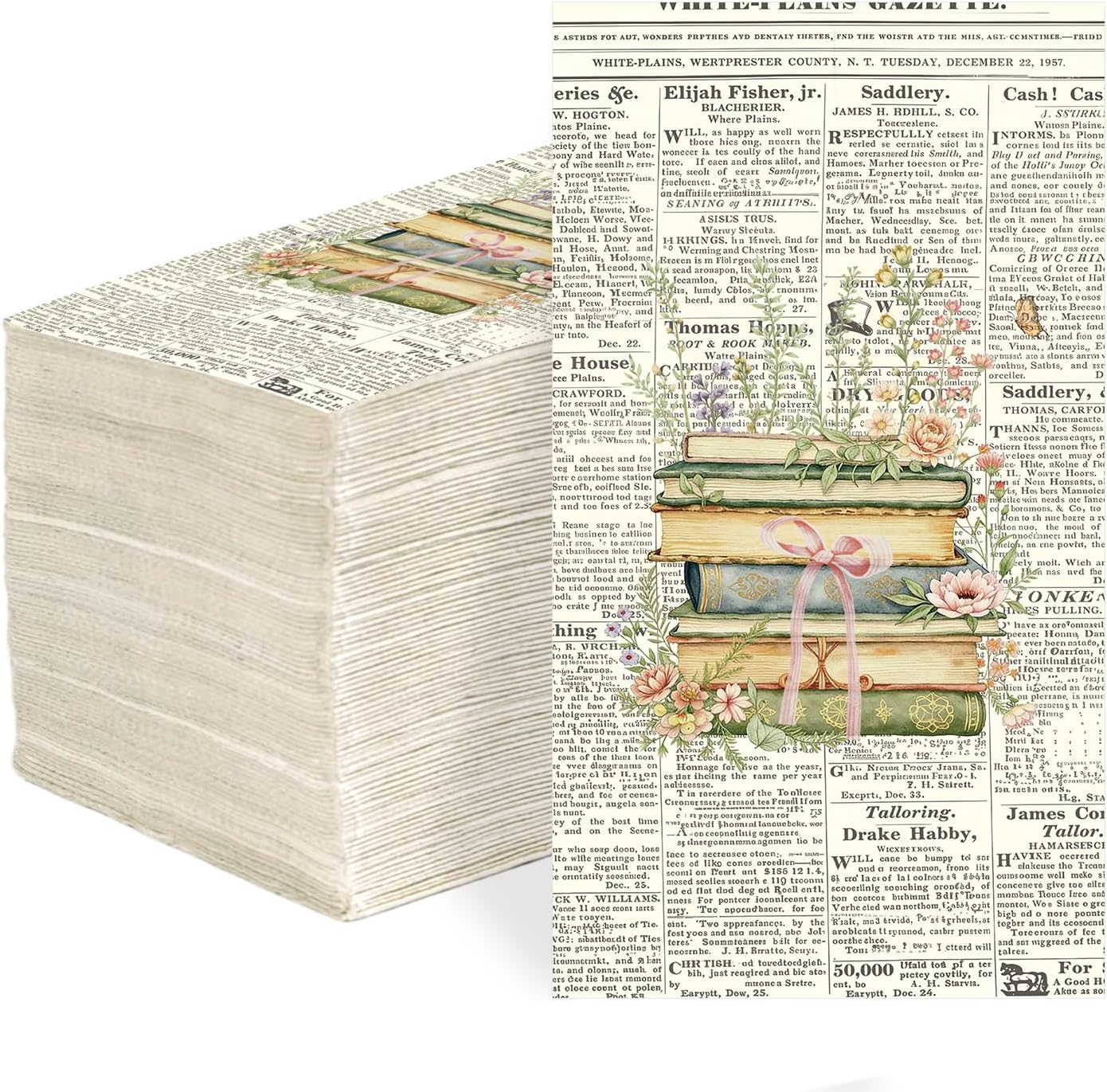 Vintage book floral paper napkin 1