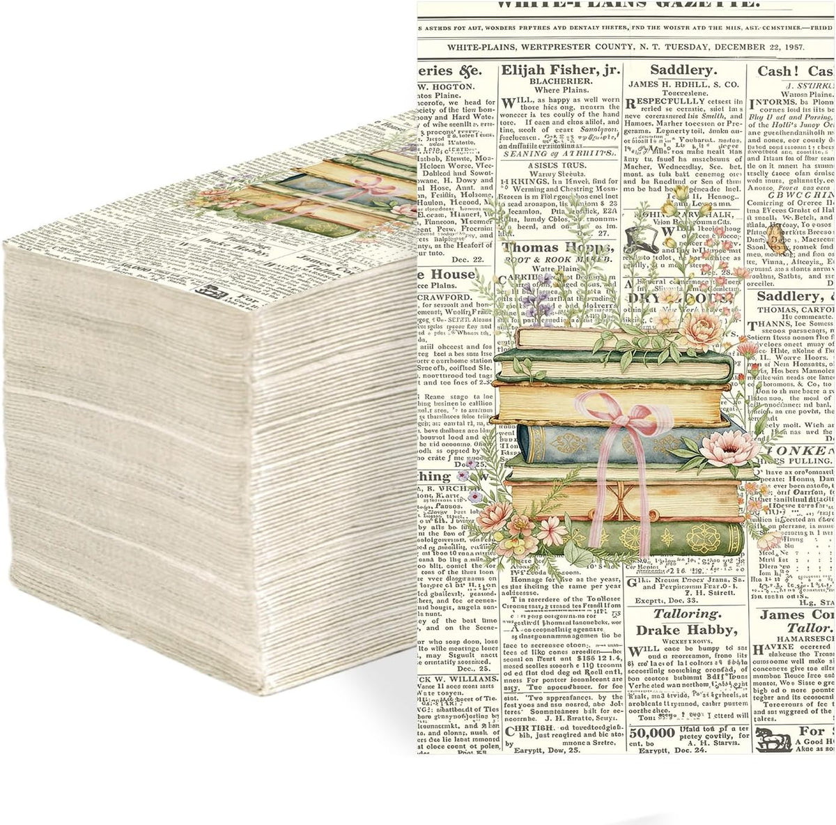 Vintage book floral paper napkin 1