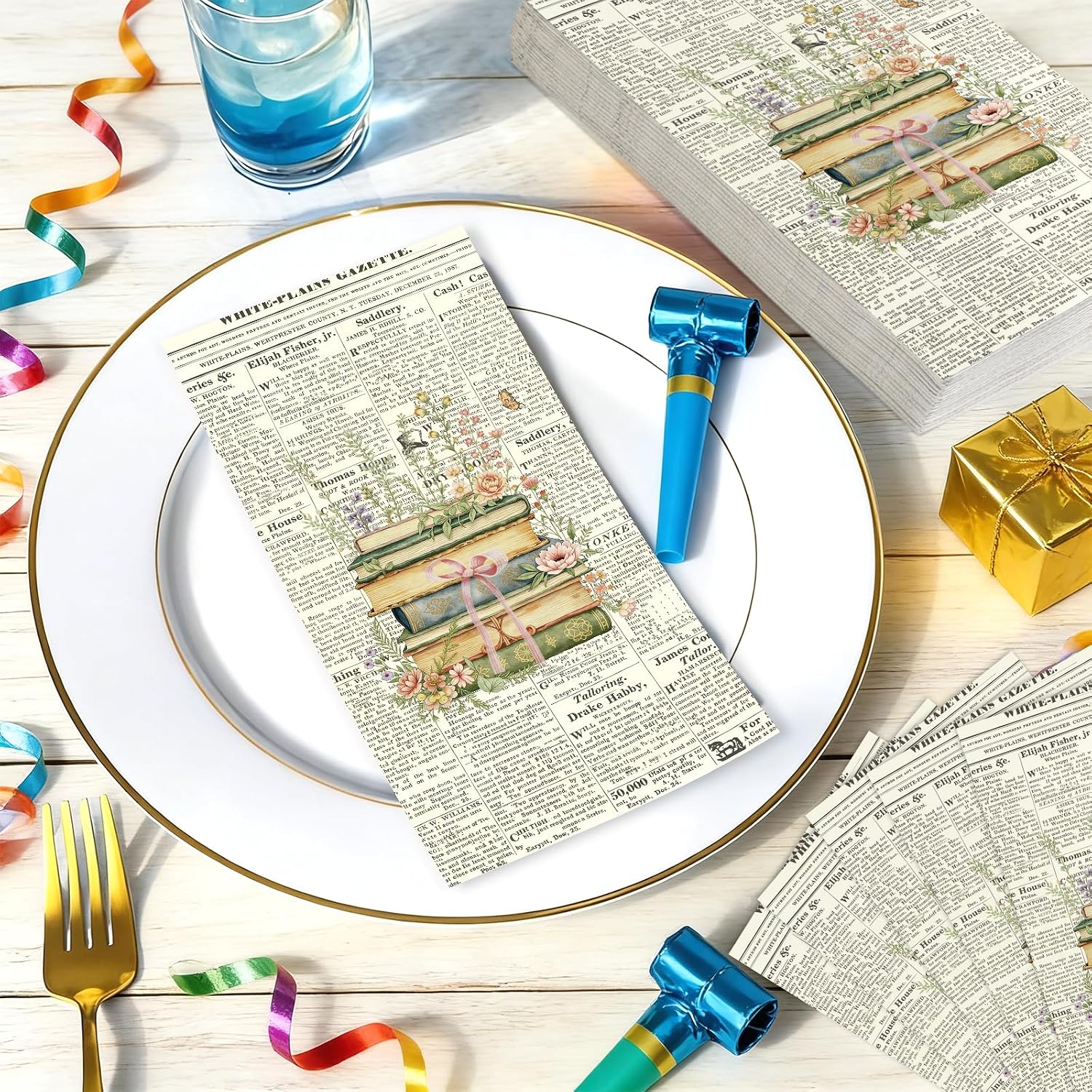 Vintage book floral paper napkin 2