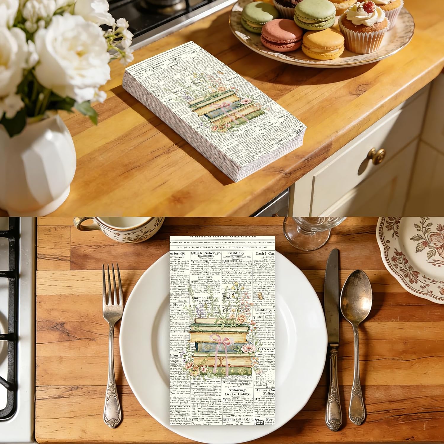 Vintage book floral paper napkin 6