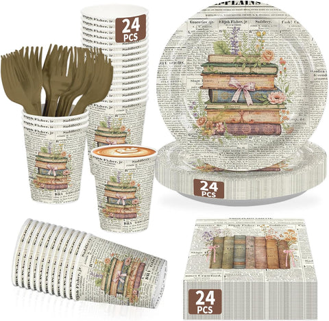 Vintage book themed party tableware set 1