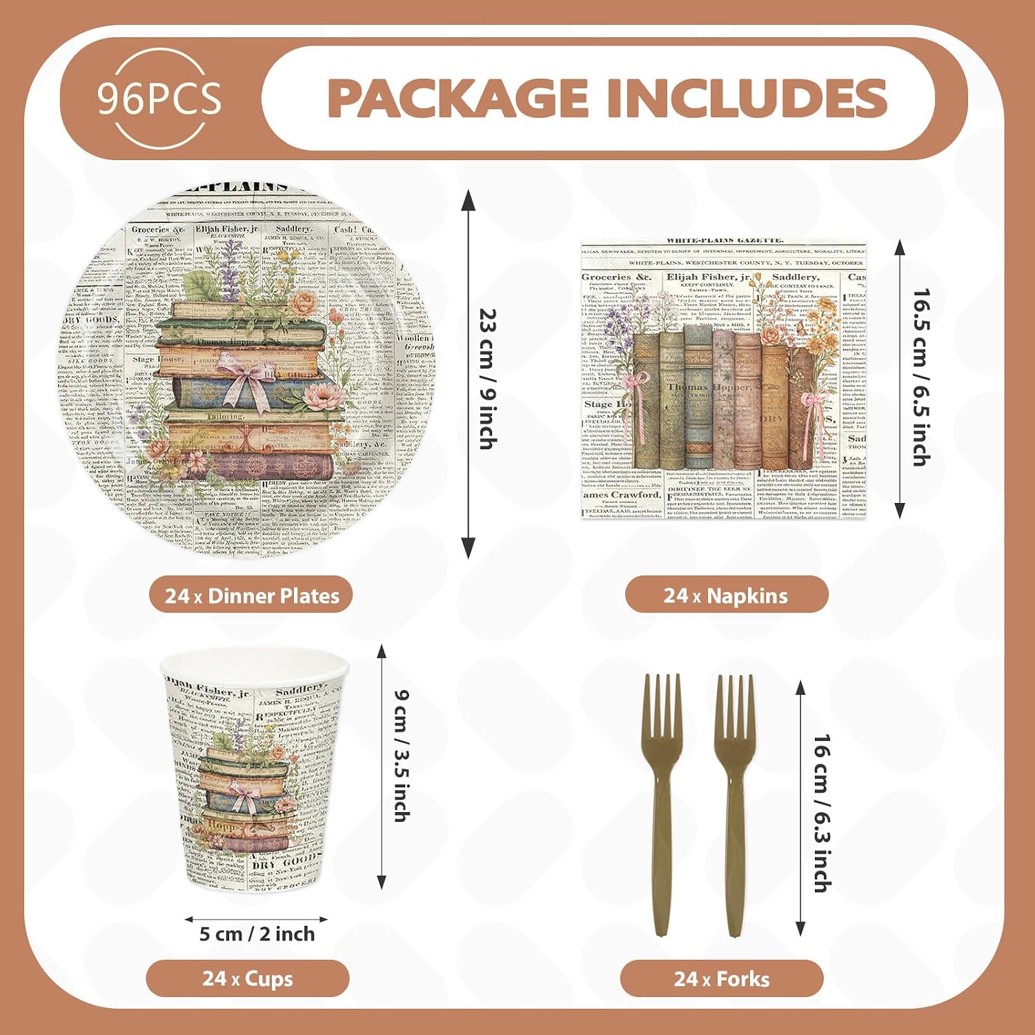 Vintage book themed party tableware set 2