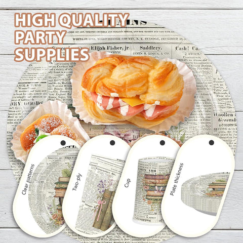 Vintage book themed party tableware set 6