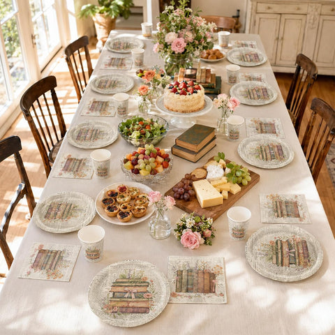 Vintage book themed party tableware set 7