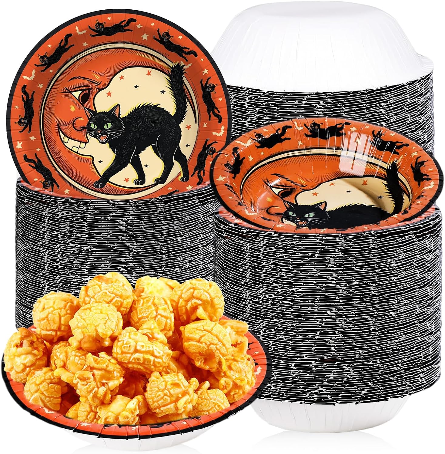 Grencian 50Pcs 12oz Halloween vintage cat paper bowls