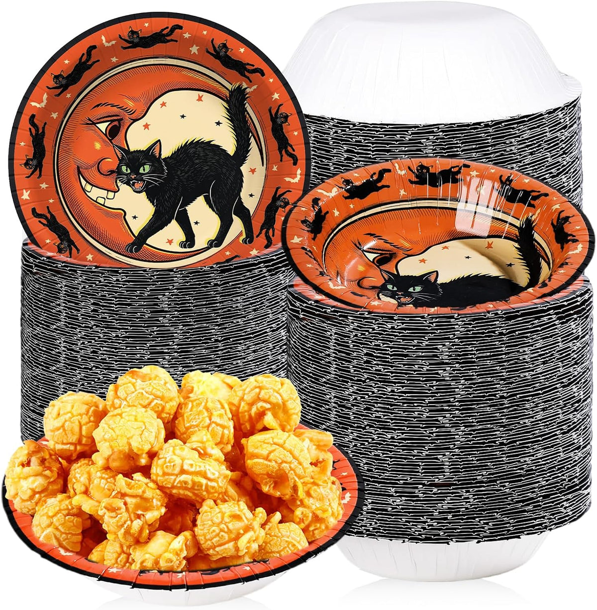 Grencian 50Pcs 12oz Halloween vintage cat paper bowls