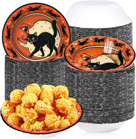Grencian 50Pcs 12oz Halloween vintage cat paper bowls