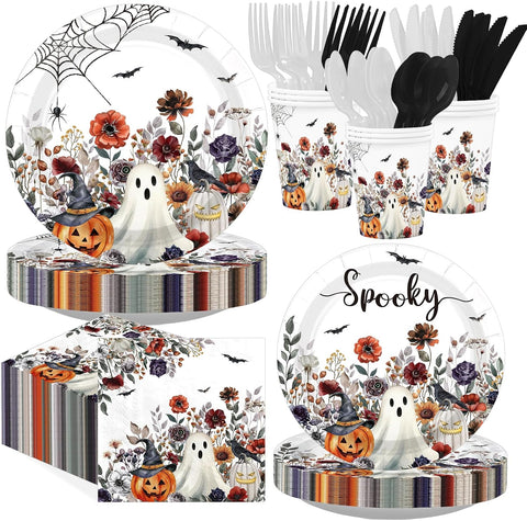Grencian 168Pcs vintage Halloween ghost tableware set serves 24