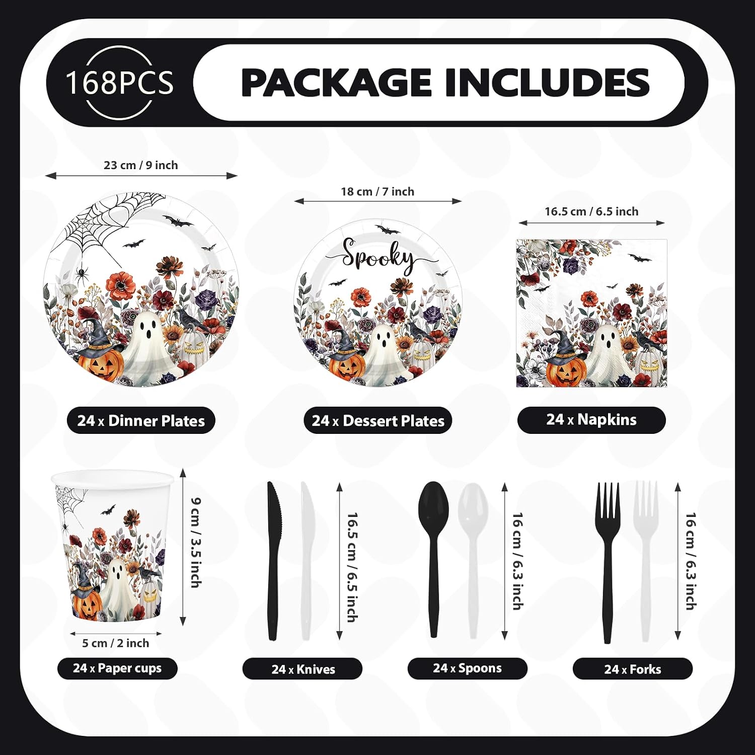 Retro wildflower dessert plates and ghost napkins