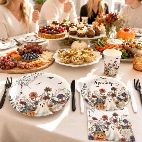 Party scene using the vintage Halloween tableware set