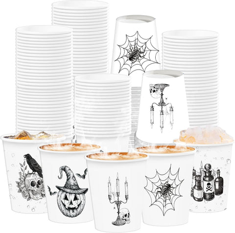 Grencian 50Pcs 9oz vintage Halloween paper cups five designs