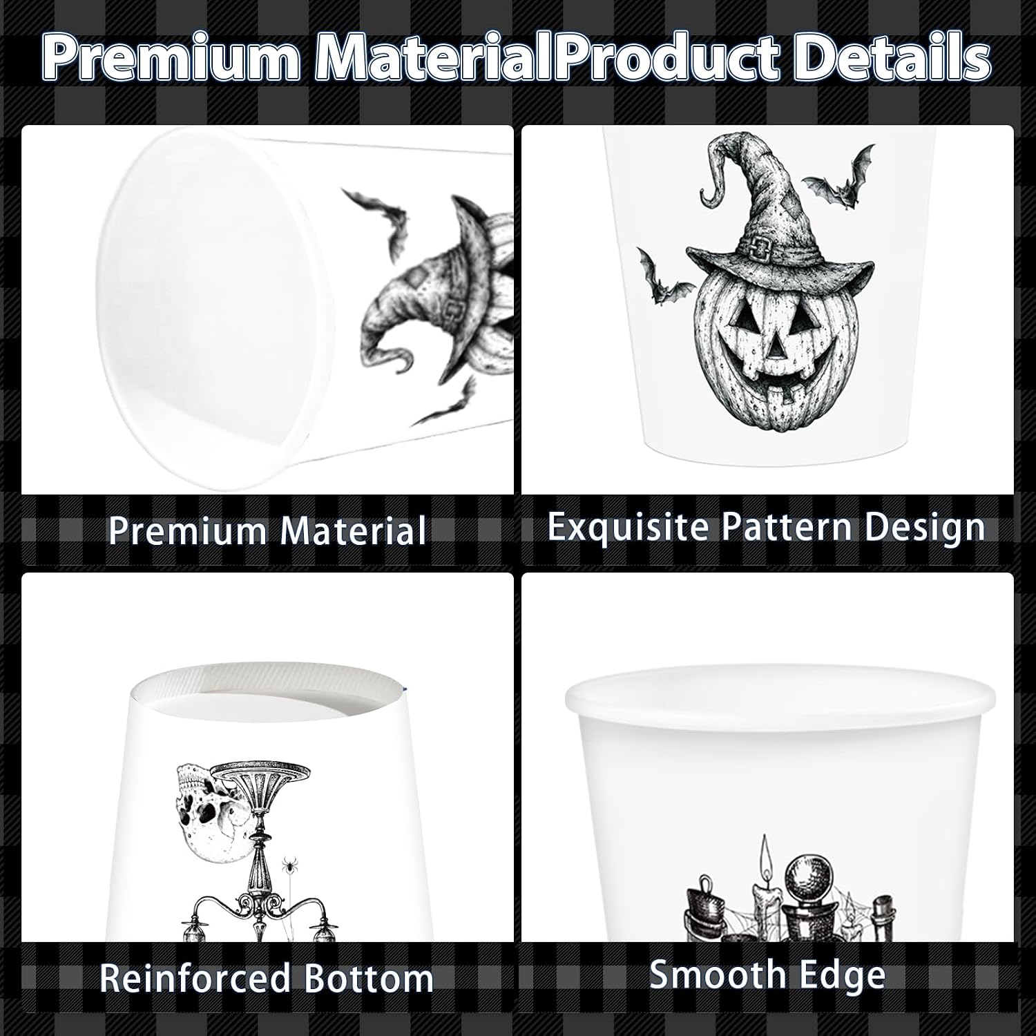 Premium material and pattern detail of the gothic Halloween cups
