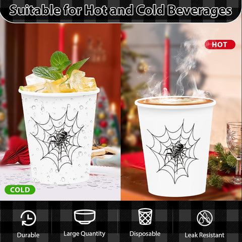 Vintage Halloween cups holding hot coffee and iced drinks