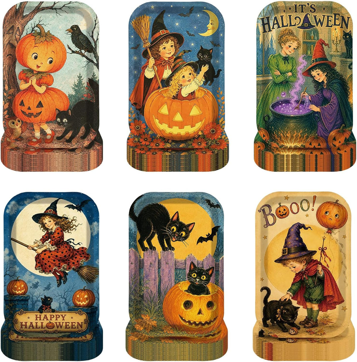 Grencian 60Pcs vintage Halloween rectangular paper plates 10x6.5