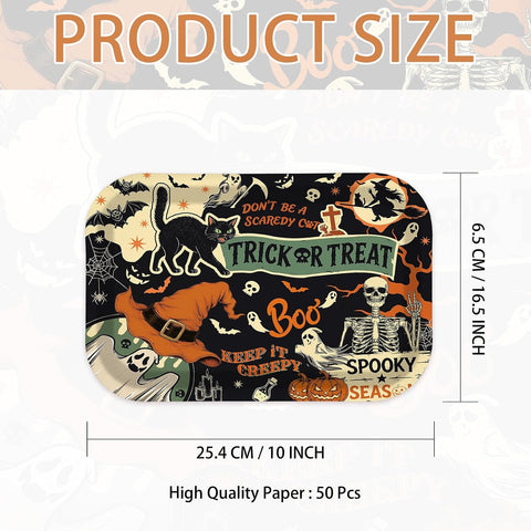 50Pcs Vintage Halloween Rectangular Paper Plates 10x6.5 - Grencian