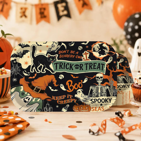 50Pcs Vintage Halloween Rectangular Paper Plates 10x6.5 - Grencian