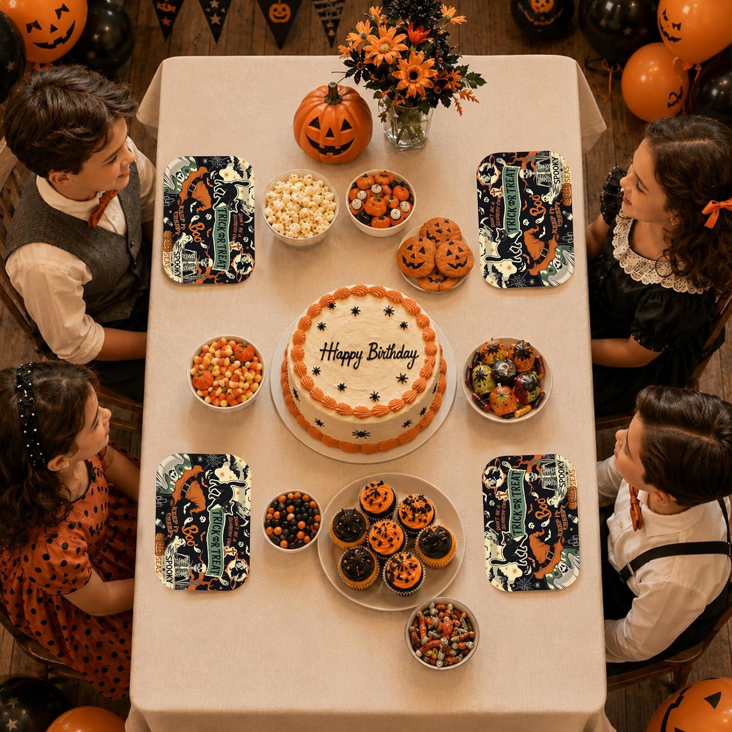 50Pcs Vintage Halloween Rectangular Paper Plates 10x6.5 - Grencian