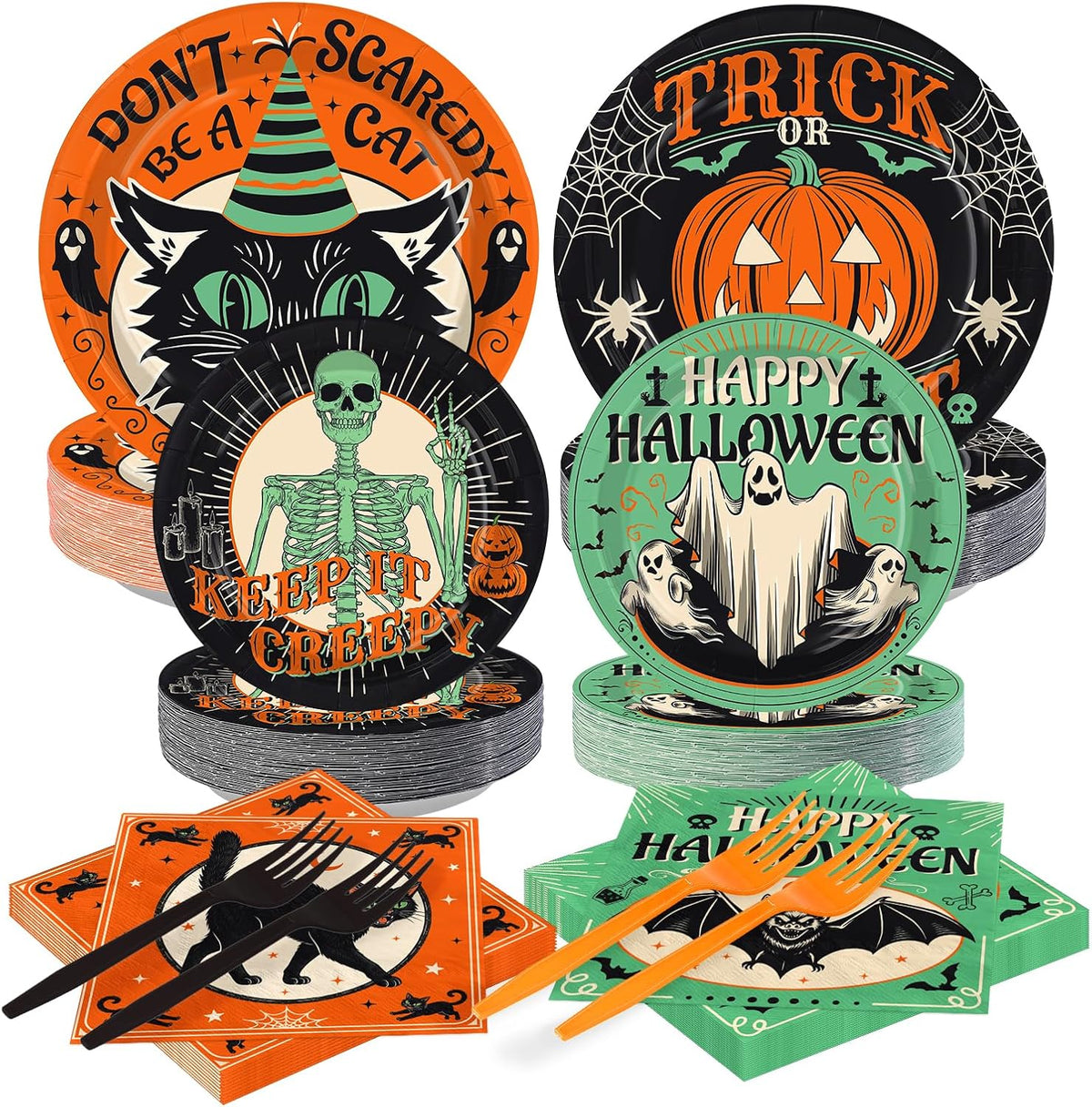Greencian 200Pcs Halloween Vintage Spooky Supplies Serves 50 - Grencian