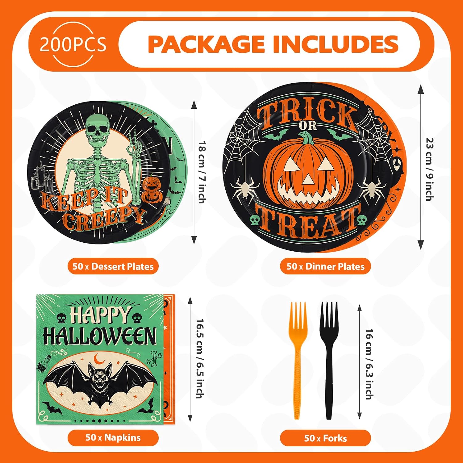 Greencian 200Pcs Halloween Vintage Spooky Supplies Serves 50 - Grencian