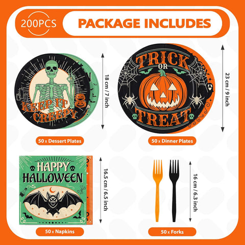 Greencian 200Pcs Halloween Vintage Spooky Supplies Serves 50 - Grencian