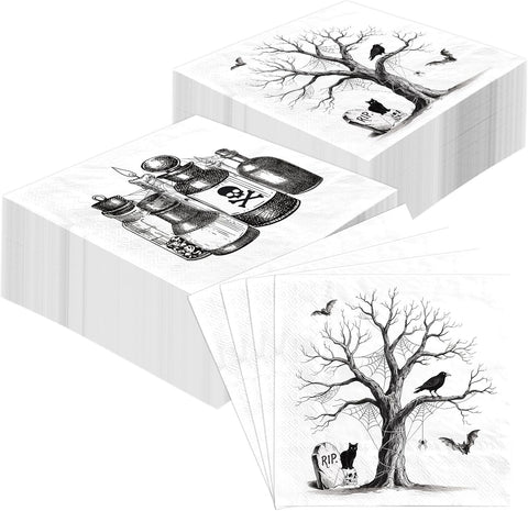 50 pack vintage Halloween black and white paper napkins