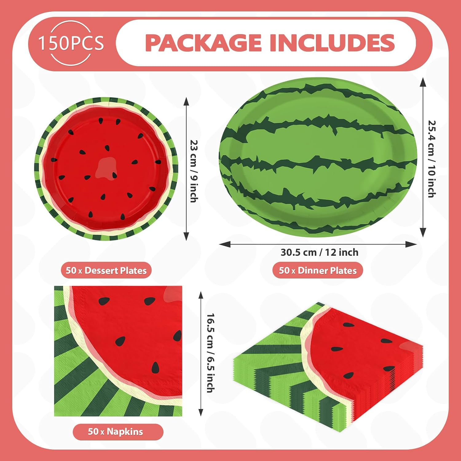 150 Pcs Watermelon Party Plates and Napkins - Grencian