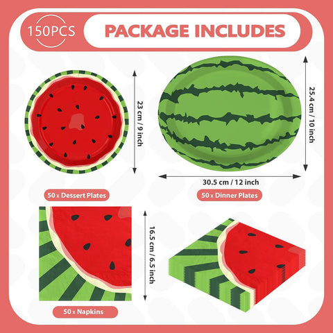 150 Pcs Watermelon Party Plates and Napkins - Grencian