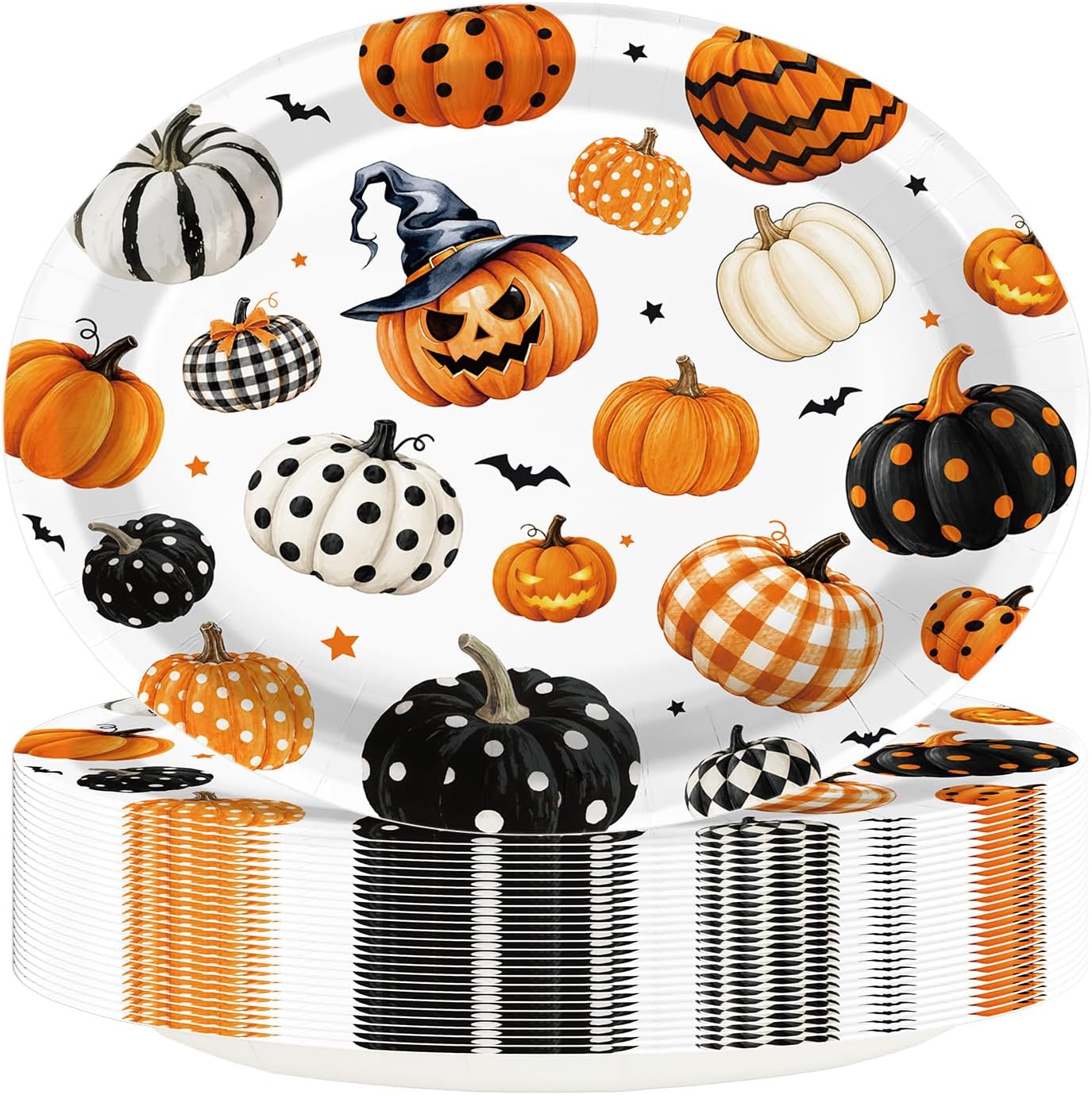 50Pcs Halloween pumpkin oval paper plates 12 by 10 inch