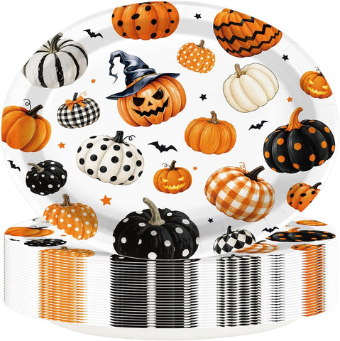 50Pcs Halloween pumpkin oval paper plates 12 by 10 inch