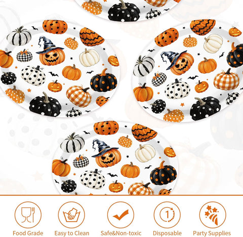 Close up of the polka dot and plaid pumpkins